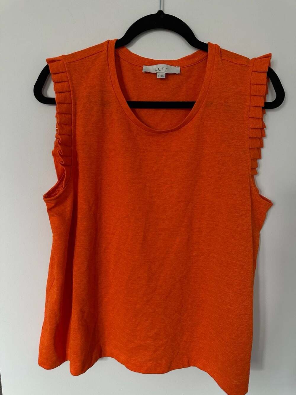 LOFT Bright Orange Ruffled Armhole Tank Top Sleeveless Shirt